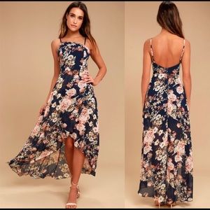 Lulus Reflection Navy Blue Floral High-low Dress